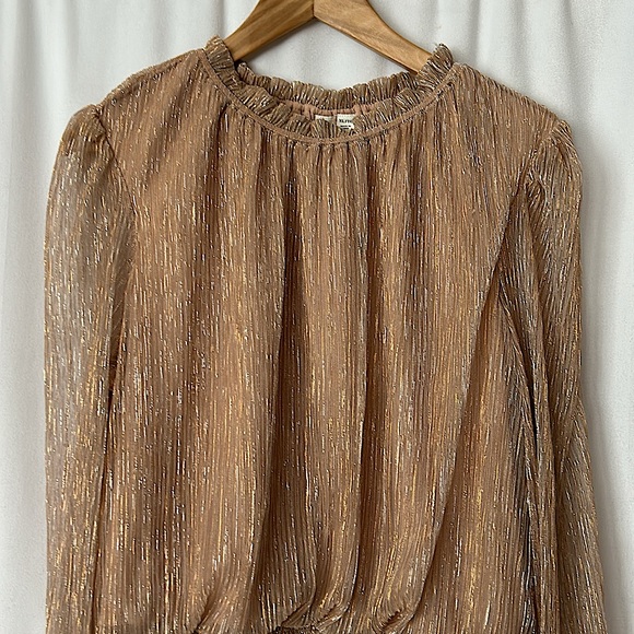 Joie Shimmery Blush Pink/Tan Metallic Long Sleeve Blouse Shirt Top **Sz XL**🌸🌸 - Picture 3 of 4